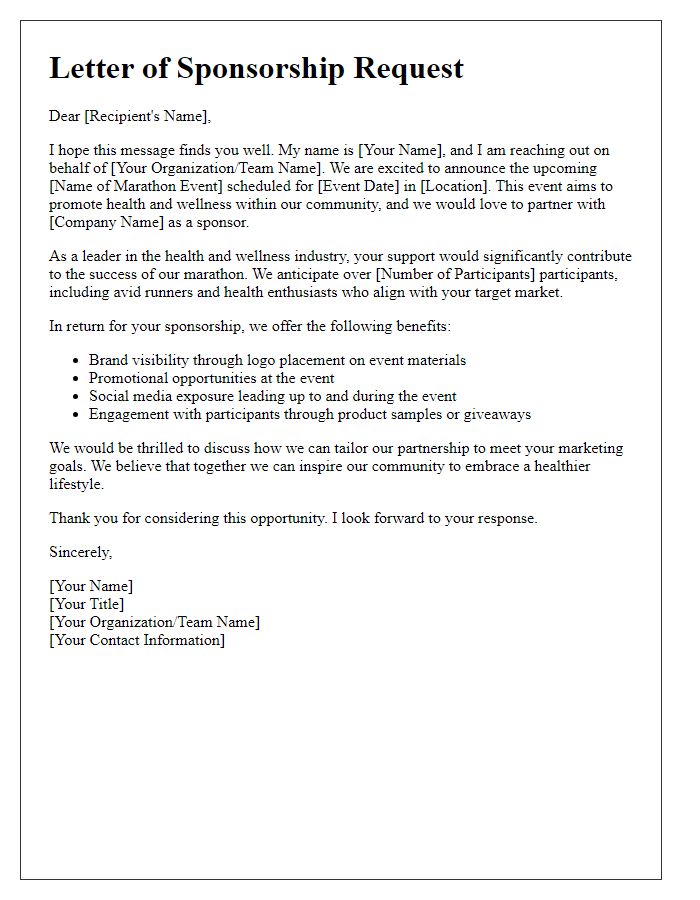 Letter template of marathon sponsorship outreach for health and wellness companies