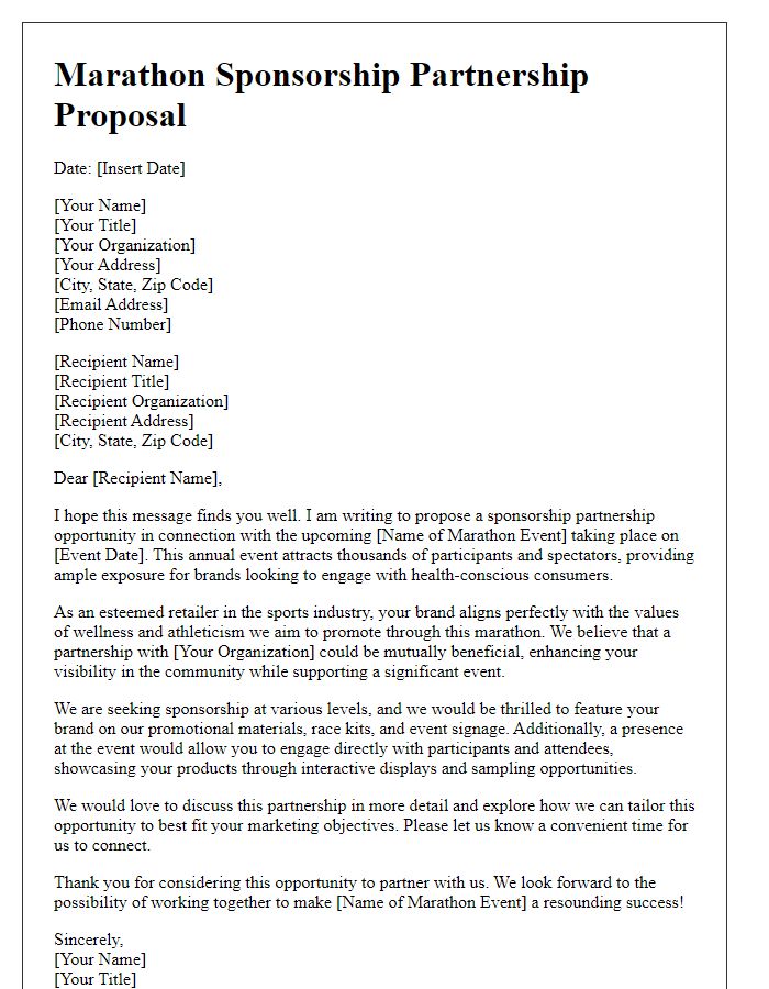 Letter template of marathon sponsorship partnership for sports retailers