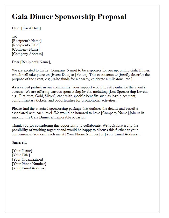 Letter template of gala dinner sponsorship collaboration