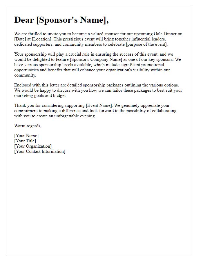 Letter template of gala dinner sponsorship engagement