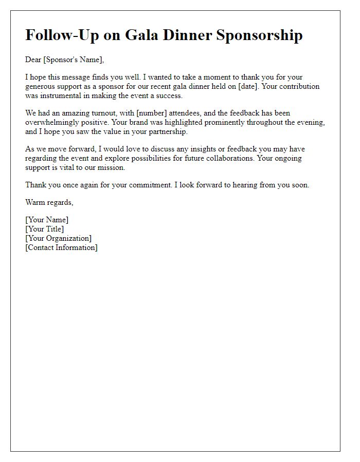 Letter template of gala dinner sponsorship follow-up