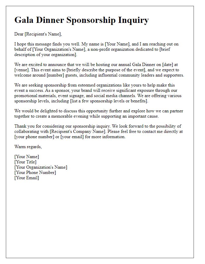 Letter template of gala dinner sponsorship inquiry