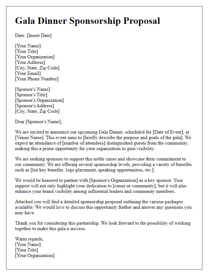 Letter template of gala dinner sponsorship proposal