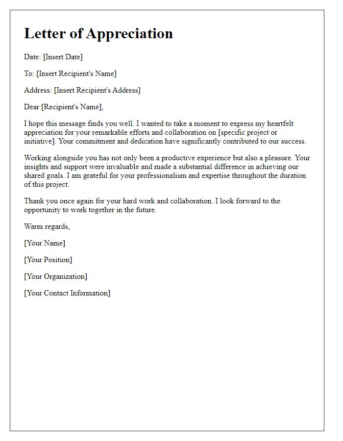 Letter template of appreciation for collaborative efforts