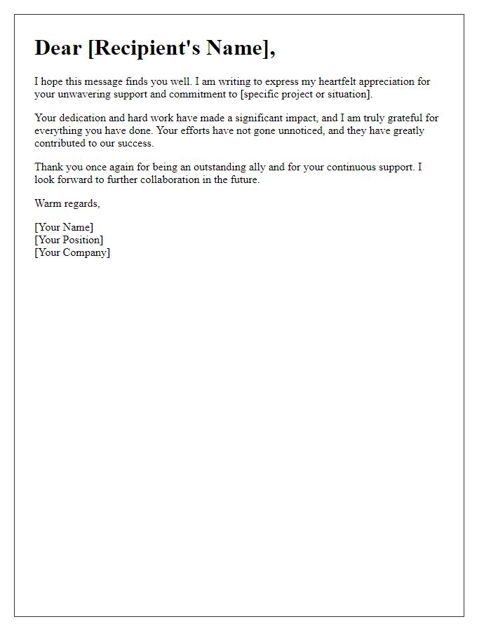 Letter template of appreciation for your support and commitment