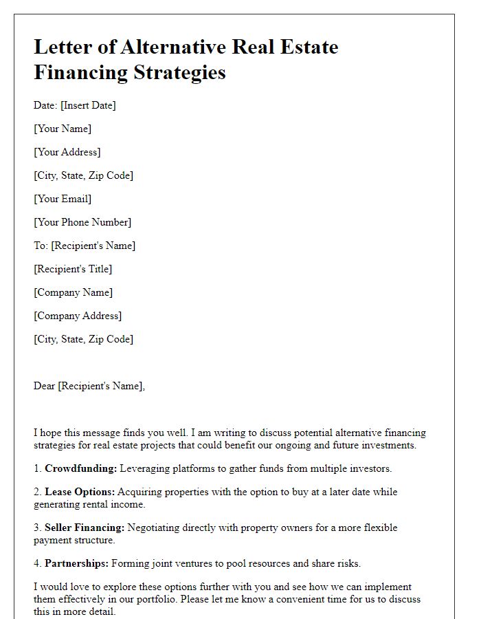 Letter template of alternative real estate financing strategies.