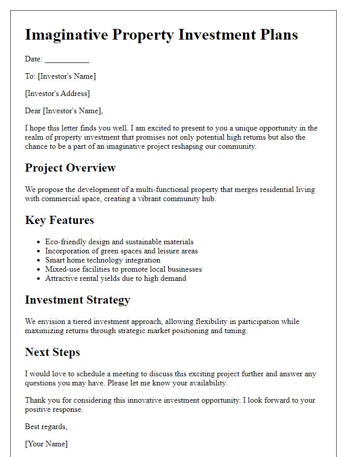 Letter template of imaginative property investment plans.