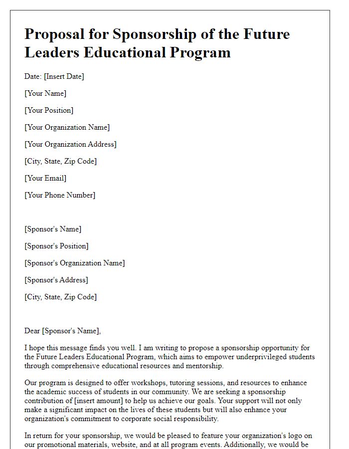 Letter template of proposal for educational program sponsorship