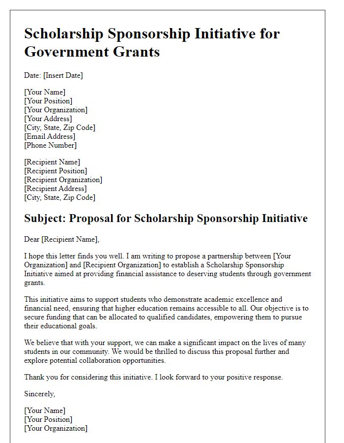 Letter template of scholarship sponsorship initiative for government grants.