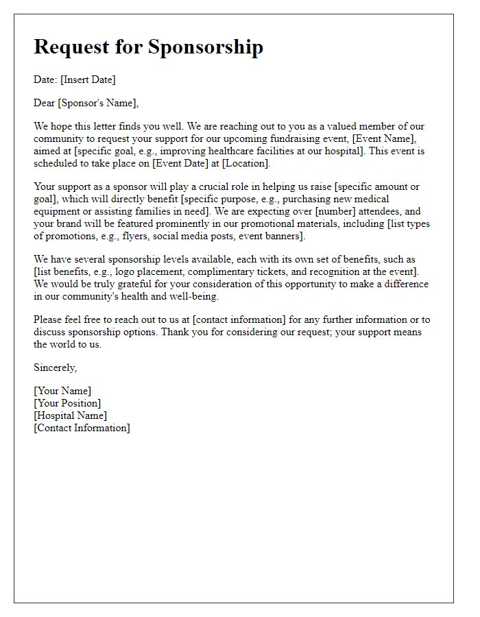 Letter template of appeal for sponsorship of hospital fundraising event