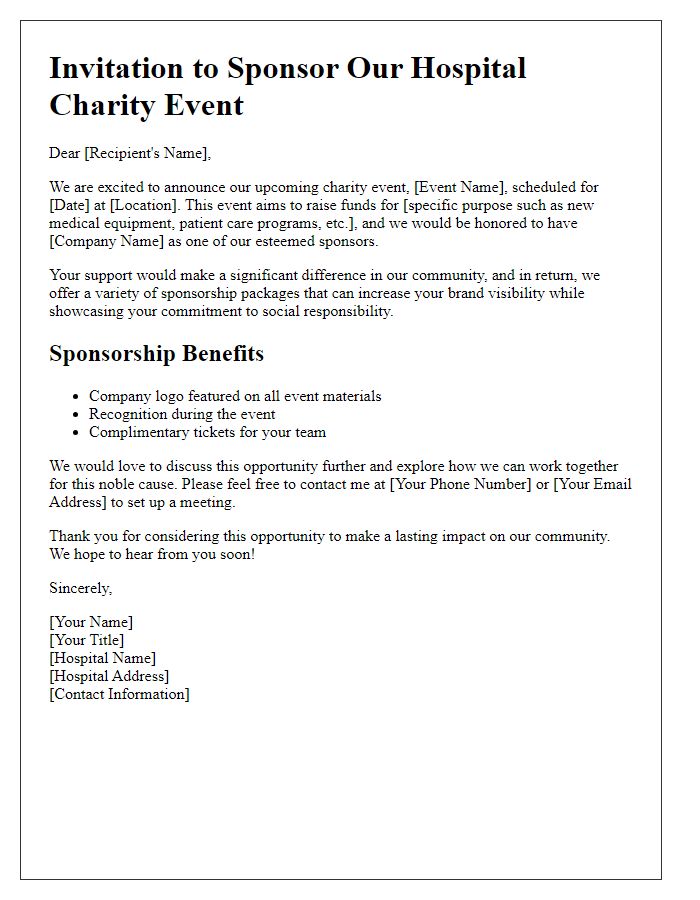 Letter template of invitation for businesses to sponsor hospital charity event