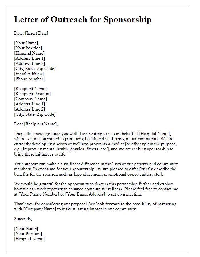 Letter template of outreach for sponsorship of hospital wellness programs