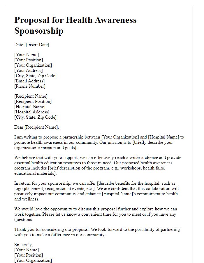 Letter template of proposal for hospital health awareness sponsorship