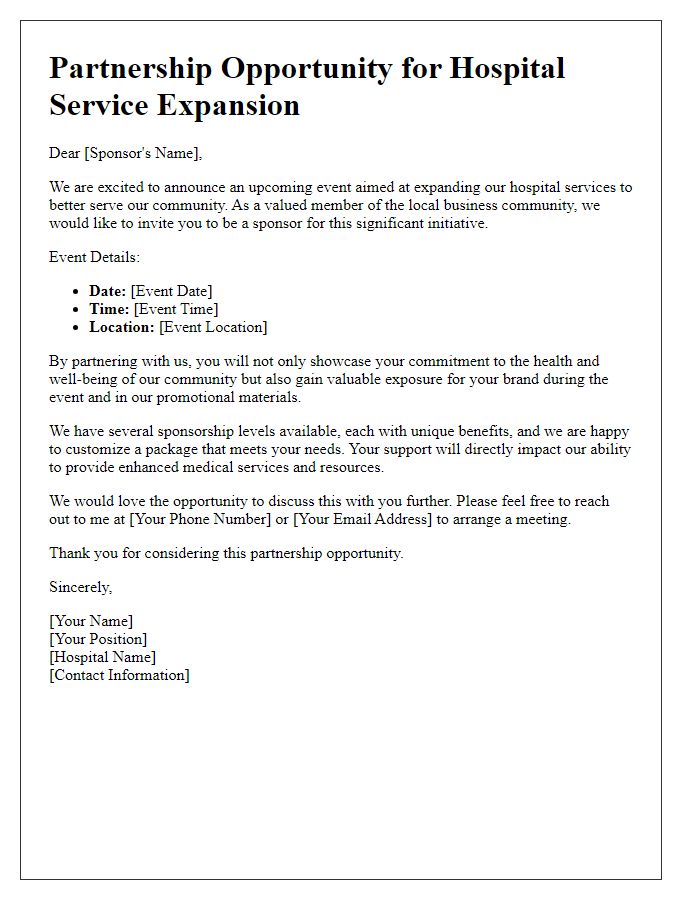 Letter template of recruitment for sponsors for hospital service expansion event