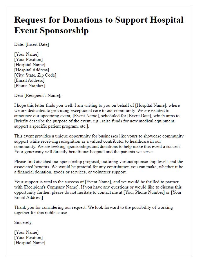 Letter template of request for donations to support hospital event sponsorship