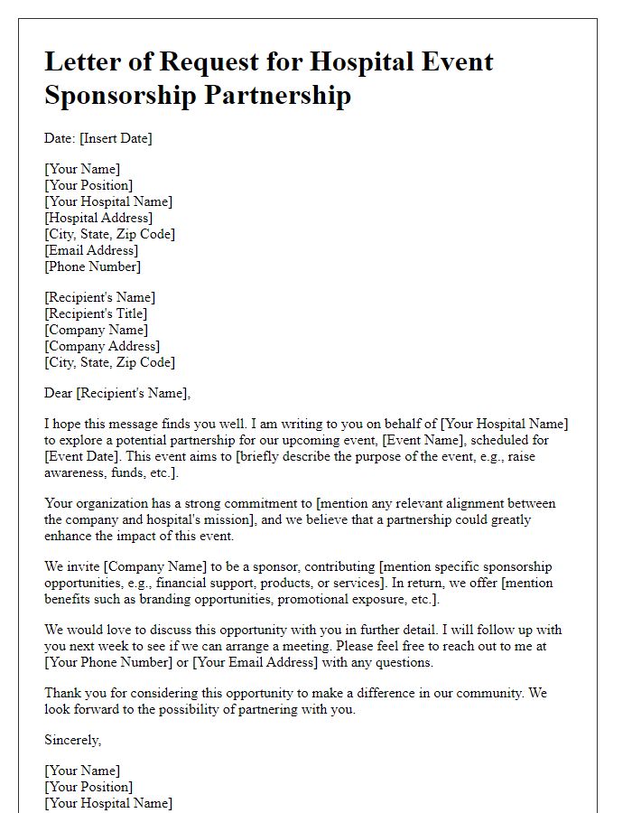 Letter template of request for hospital event sponsorship partnership