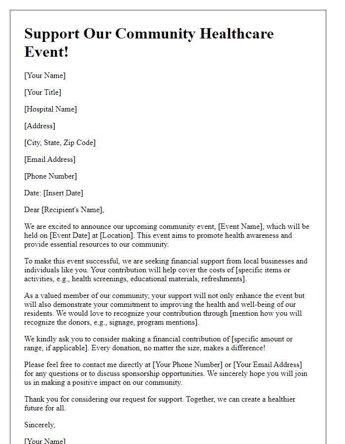 Letter template of solicitation for financial support for hospital community event