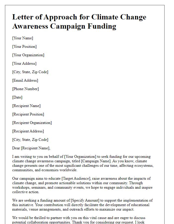 Letter template of approach for climate change awareness campaign funding