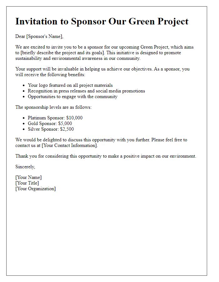 Letter template of invitation for green project sponsorship