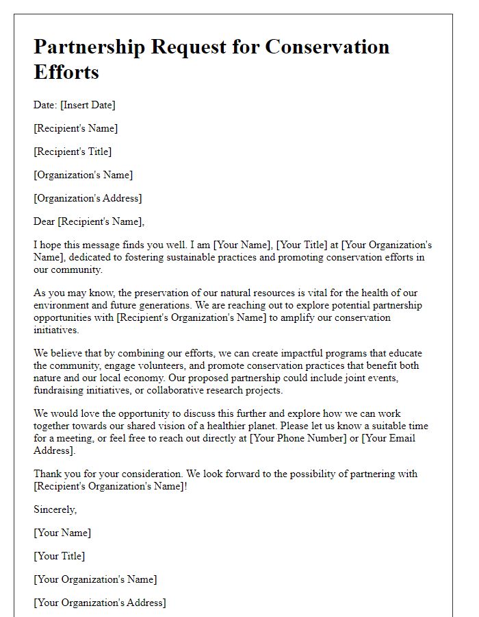 Letter template of partnership request for conservation efforts