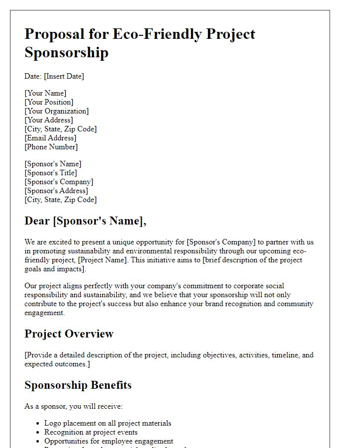 Letter template of proposal for eco-friendly project sponsorship