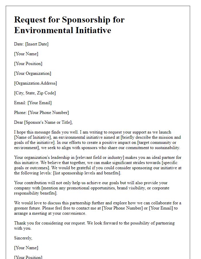 Letter template of request for environmental initiative sponsorship