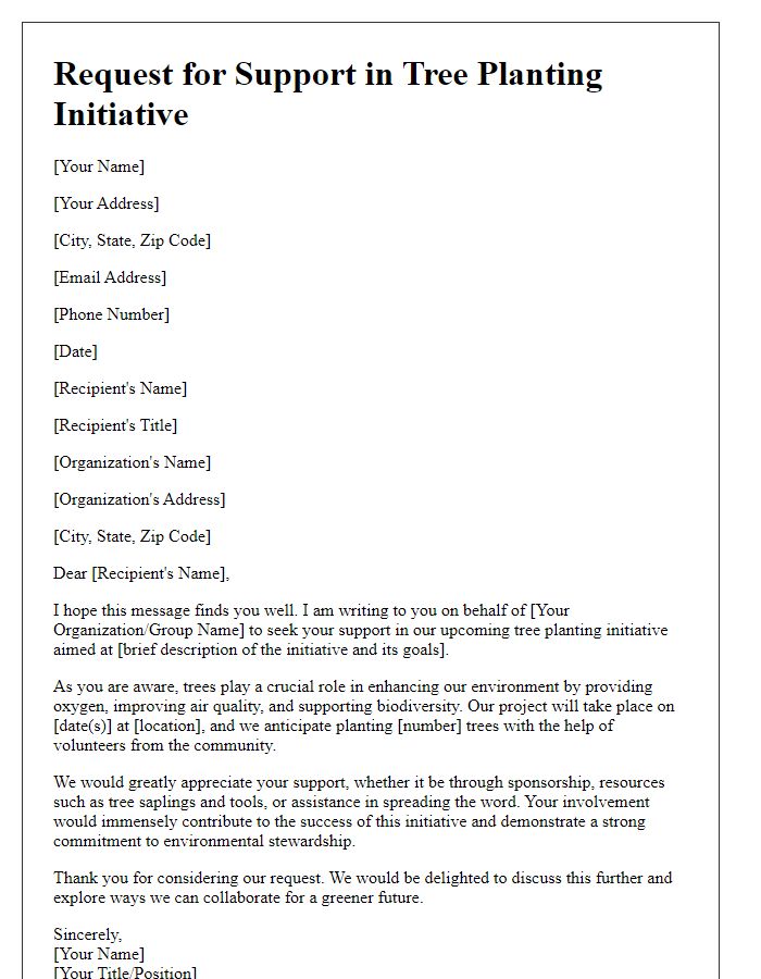 Letter template of request for support in tree planting initiative