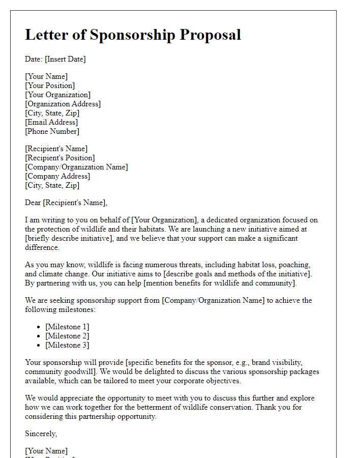 Letter template of sponsorship proposal for wildlife protection initiative