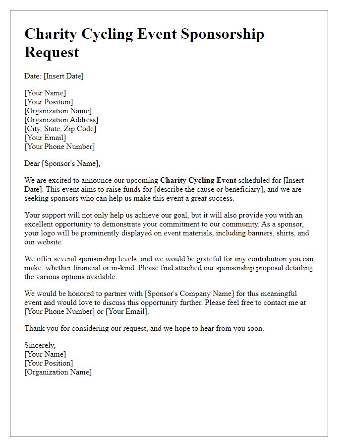 Letter template of charity cycling event sponsorship