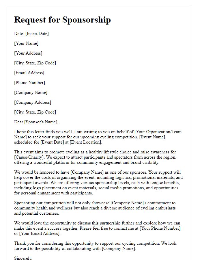 Letter template of cycling competition sponsorship appeal