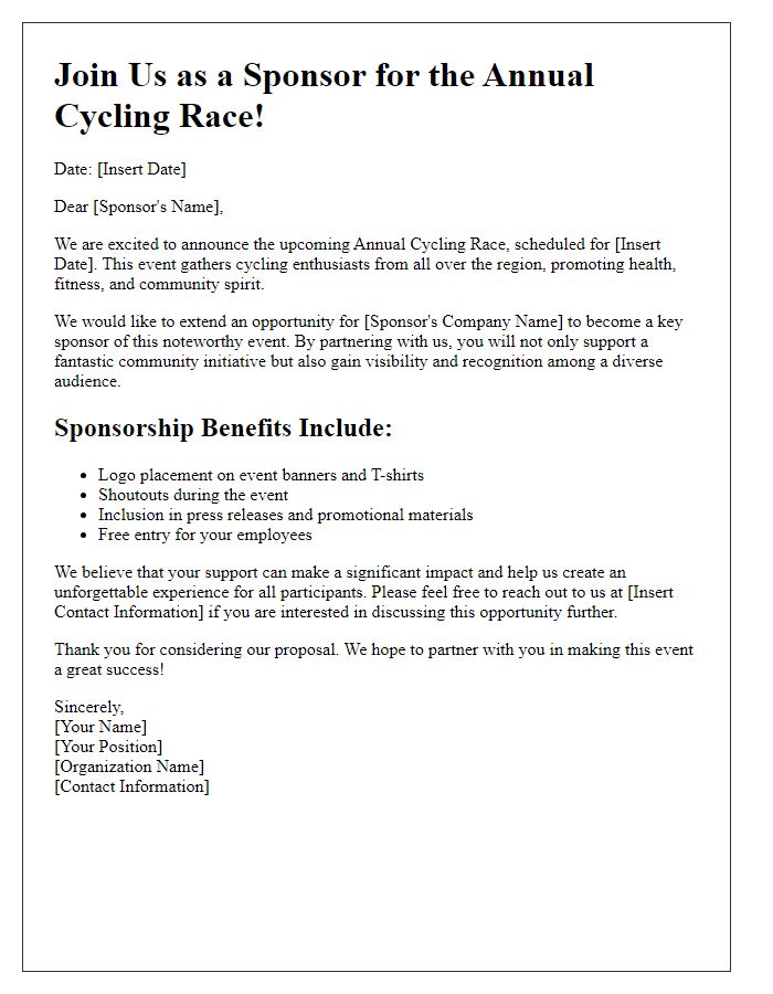 Letter template of cycling race sponsorship opportunity