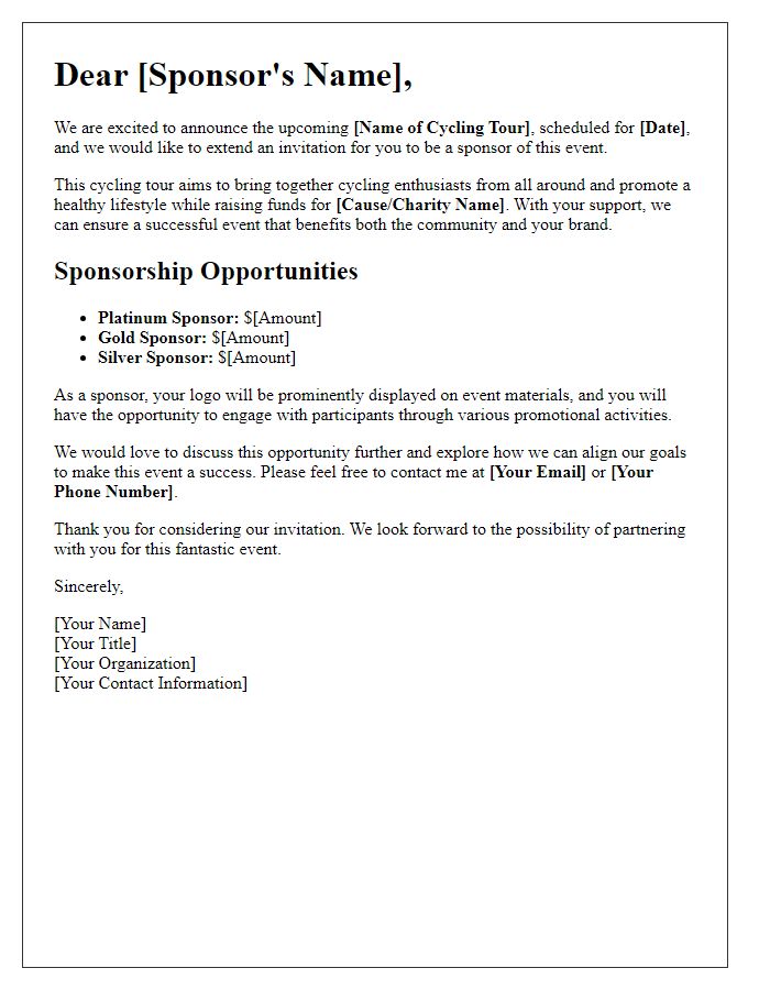 Letter template of cycling tour sponsorship invitation