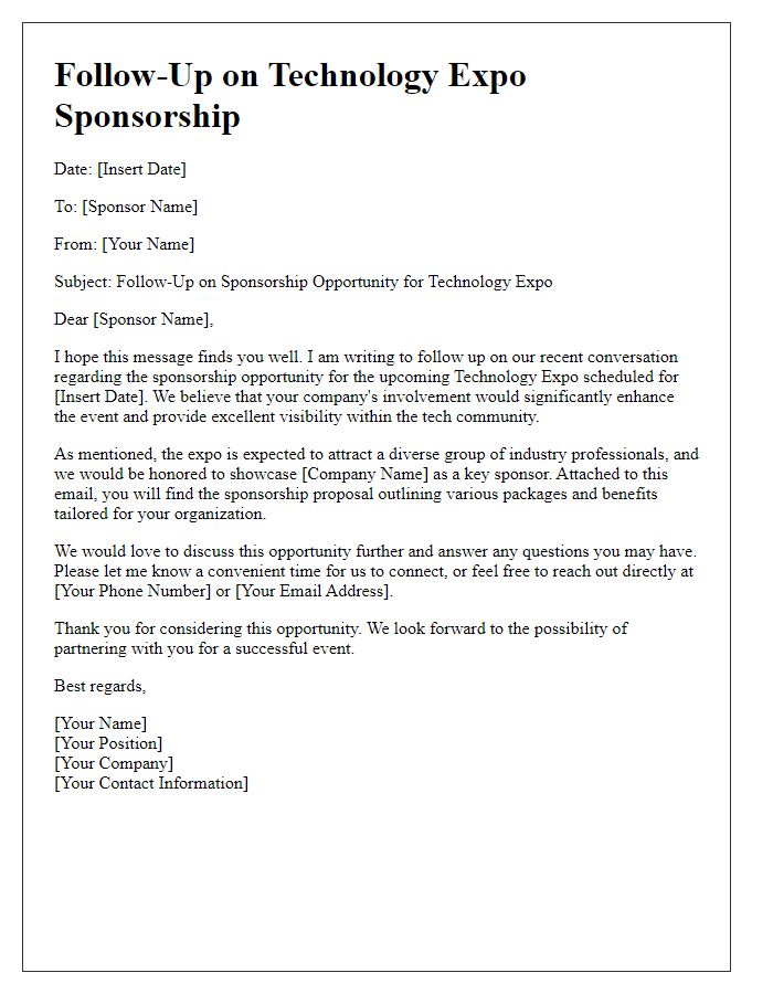 Letter template of Follow-Up on Technology Expo Sponsorship