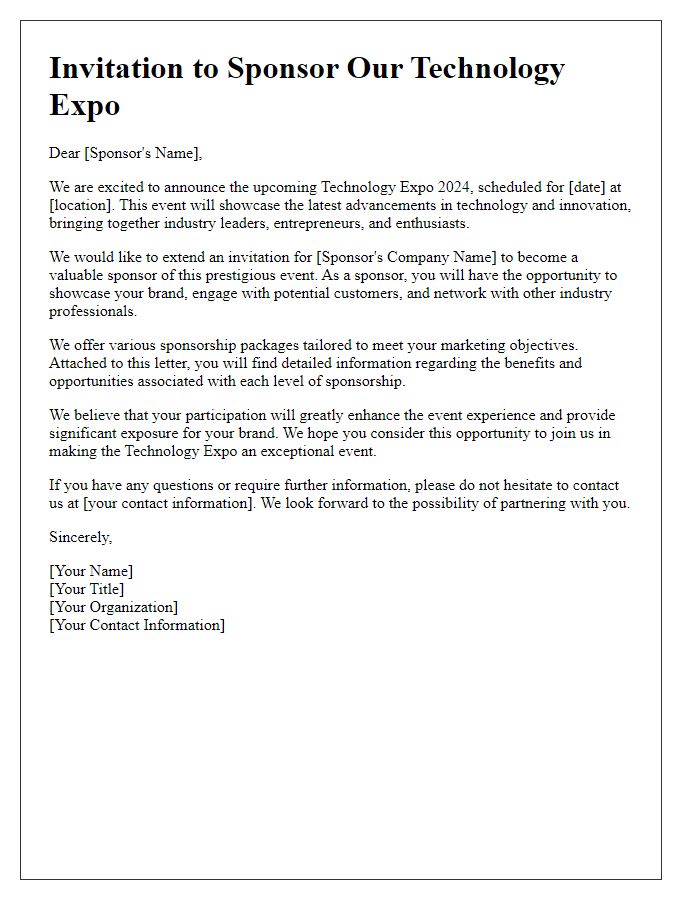 Letter template of Invitation for Technology Expo Sponsorship