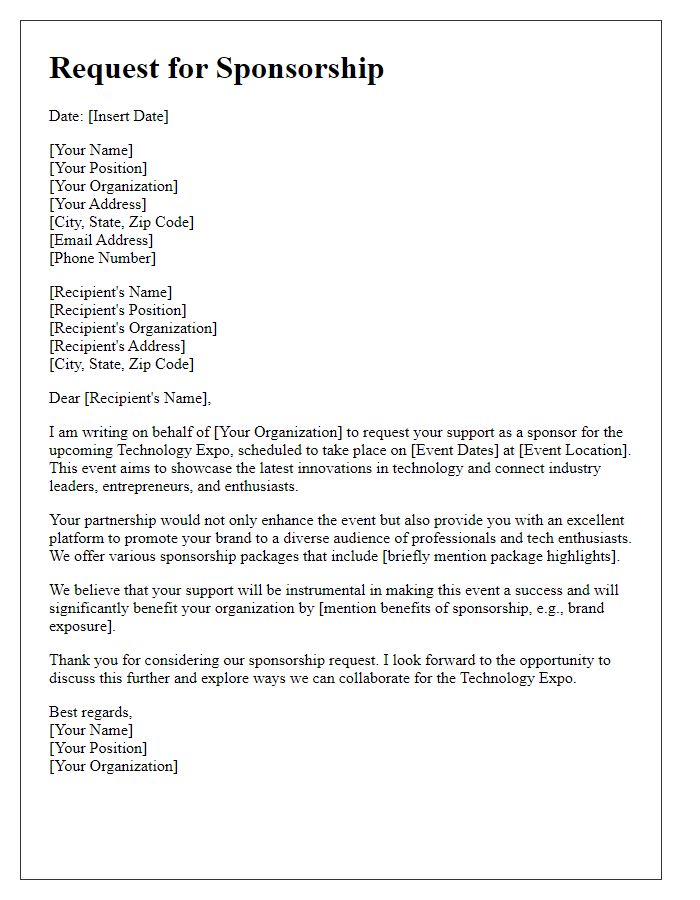 Letter template of Request for Sponsorship at Technology Expo