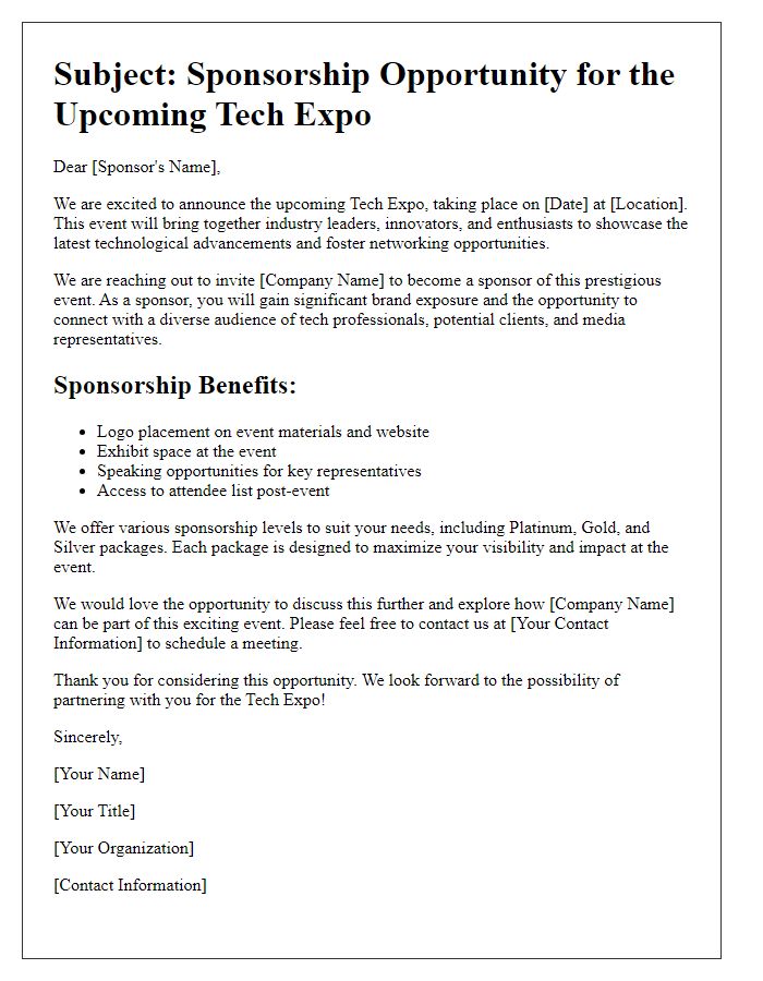 Letter template of Tech Expo Sponsorship Opportunity