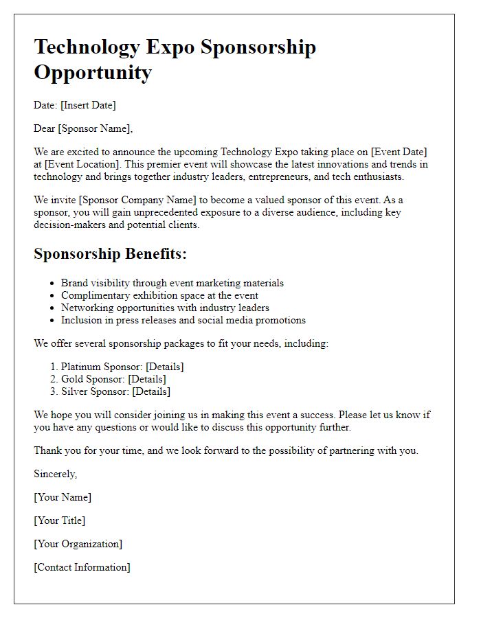 Letter template of Technology Expo Sponsorship Offering