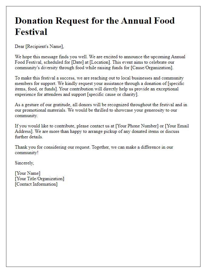 Letter template of donation solicitation for food festival