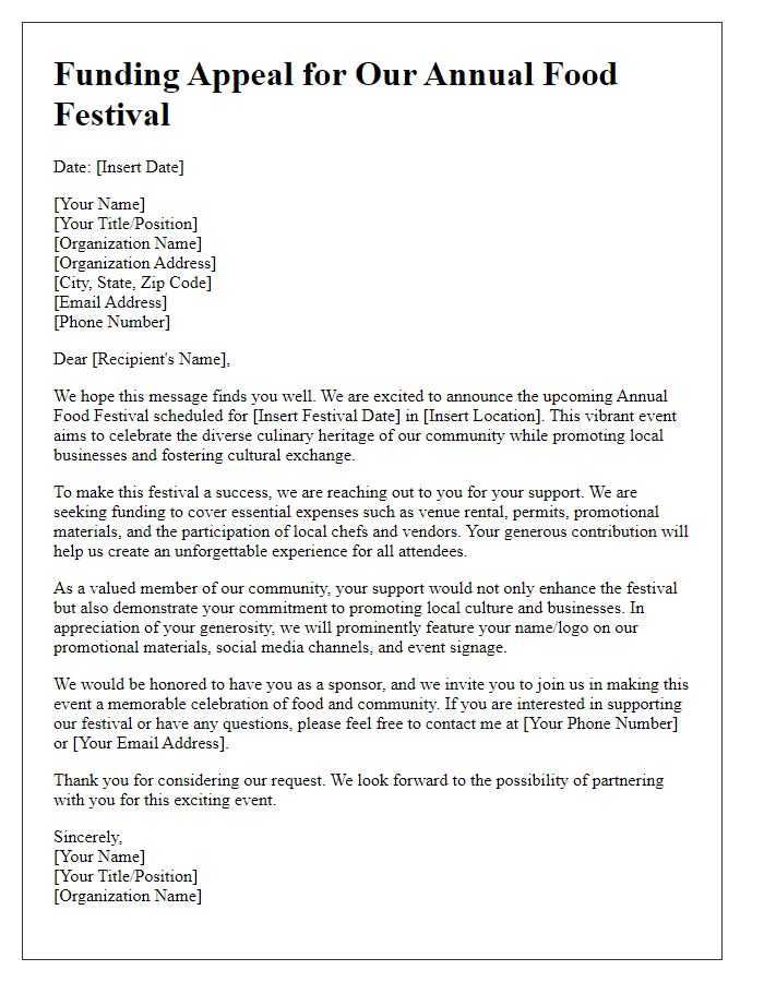 Letter template of funding appeal for food festival event