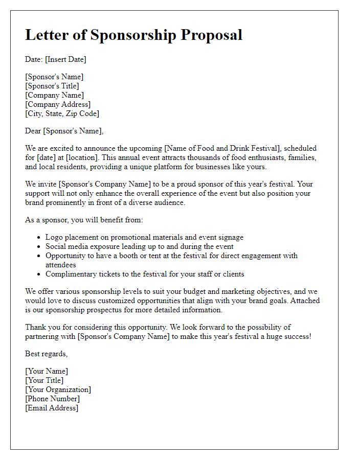 Letter template of sponsorship proposal for food and drink festival