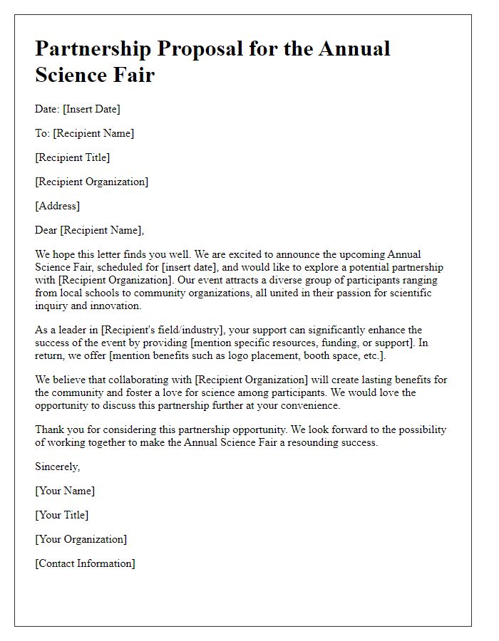 Letter template of science fair partnership proposal