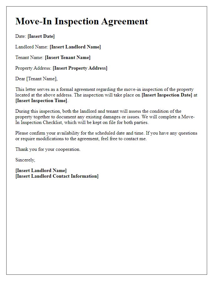 Letter template of move-in inspection agreement for landlords.