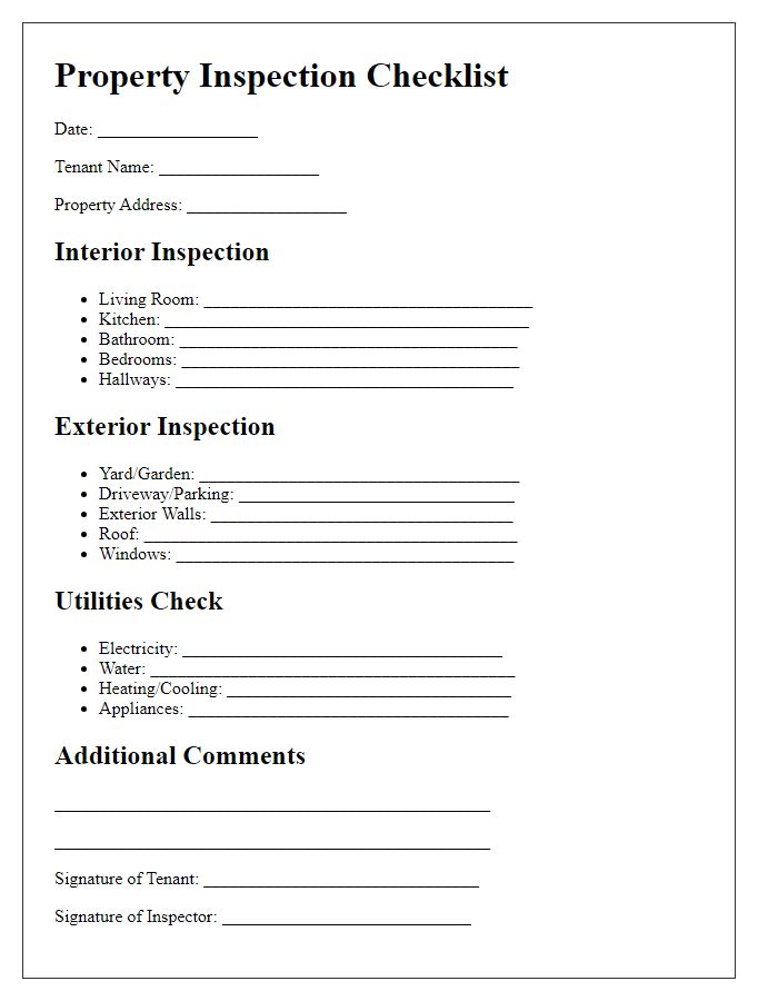 Letter template of property inspection checklist for tenants.