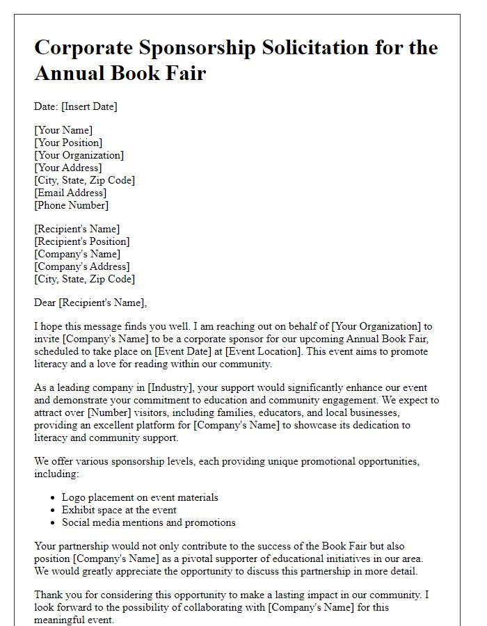 Letter template of corporate sponsorship solicitation for book fair