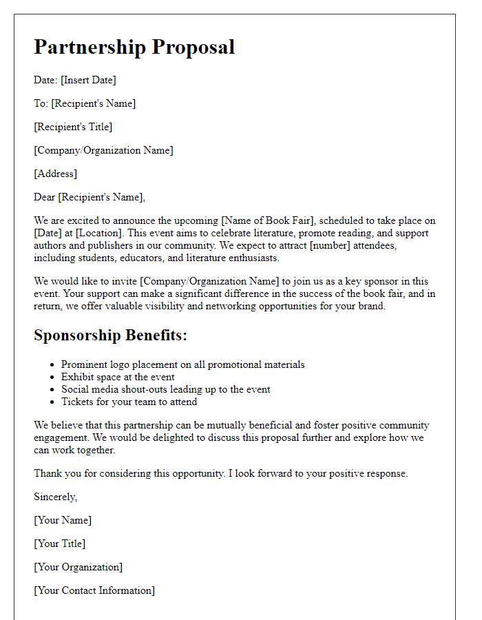 Letter template of partnership proposal for book fair sponsorship