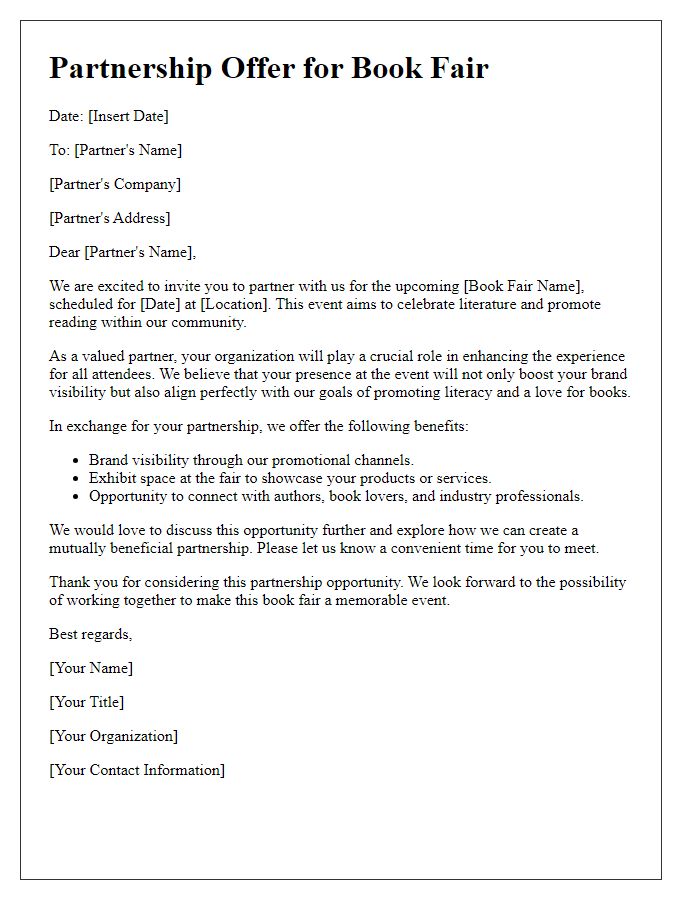 Letter template of promotional partnership offer for book fair