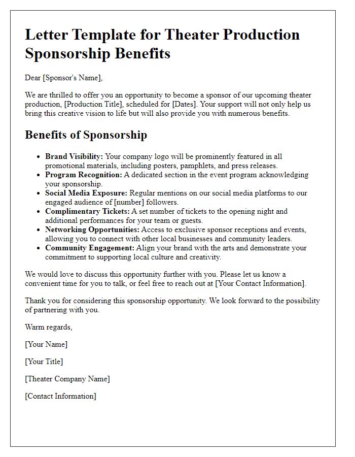 Letter template of benefits outline for theater production sponsorship