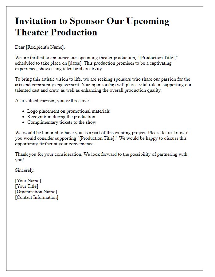 Letter template of invitation for theater production sponsorship