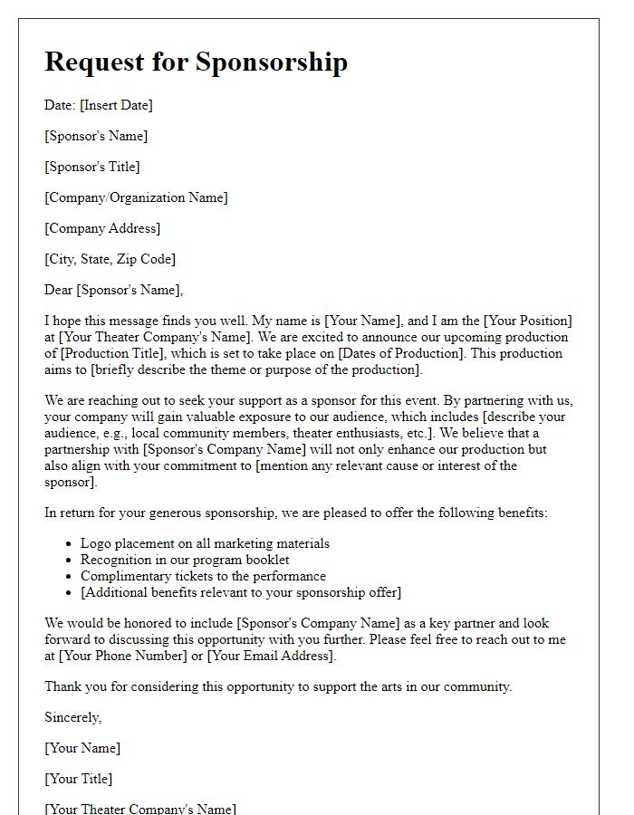 Letter template of request for theater production sponsorship