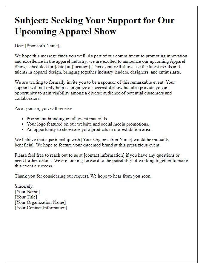 Letter template of apparel show sponsorship appeal